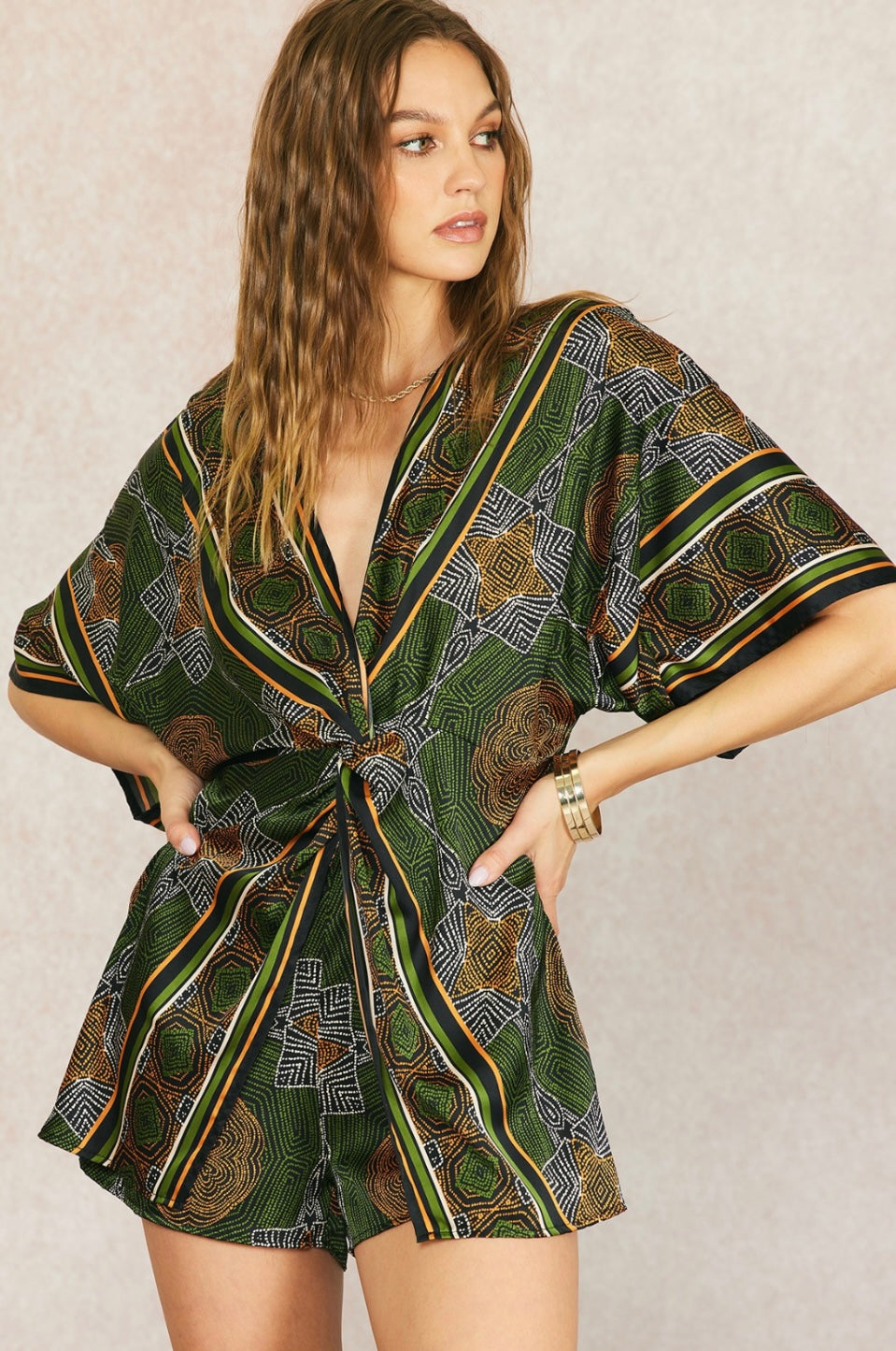 Printed satin romper