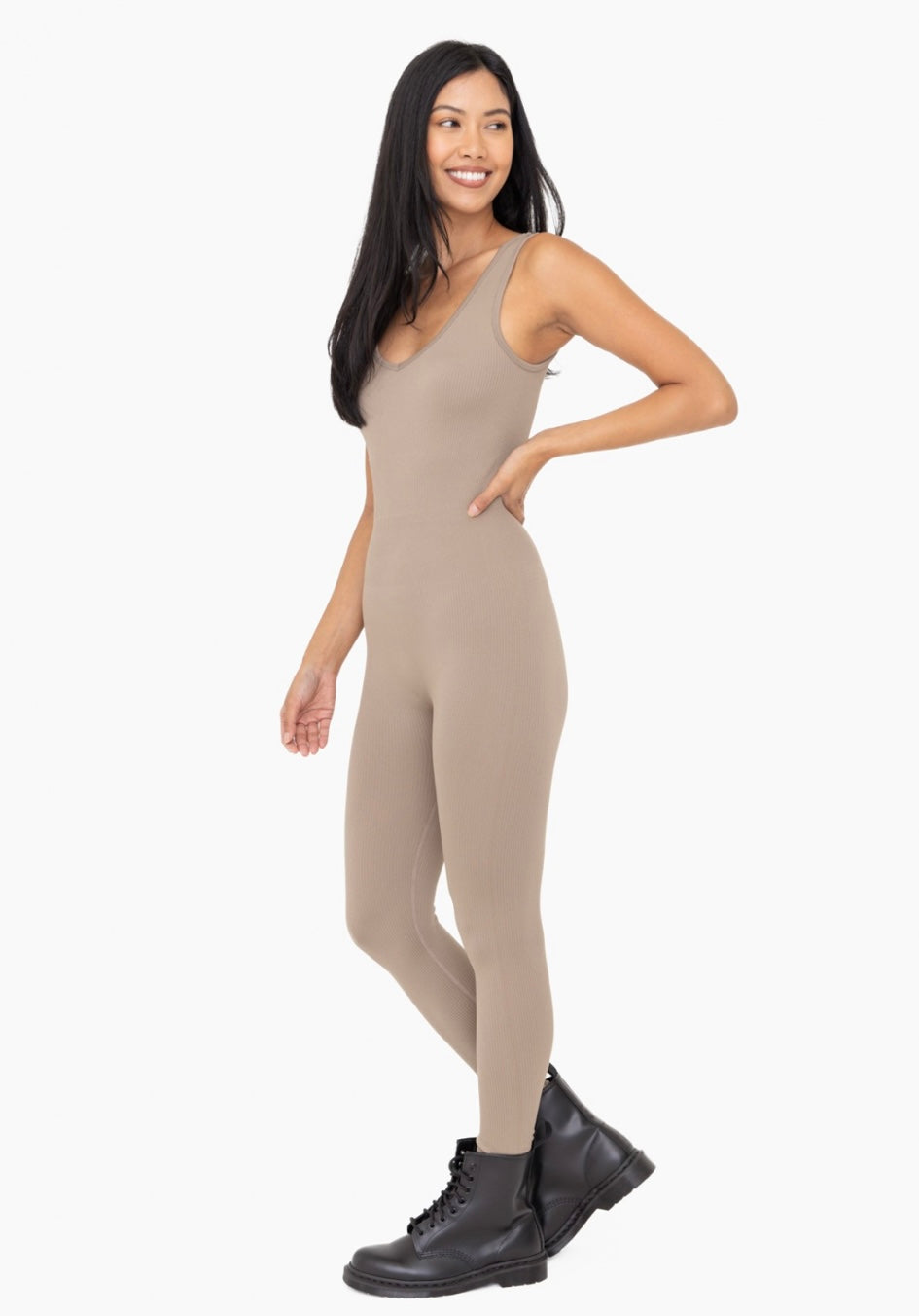 Ribbed V-Neck Catsuit