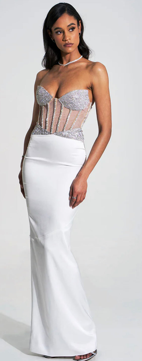 Crystal corset satin gown