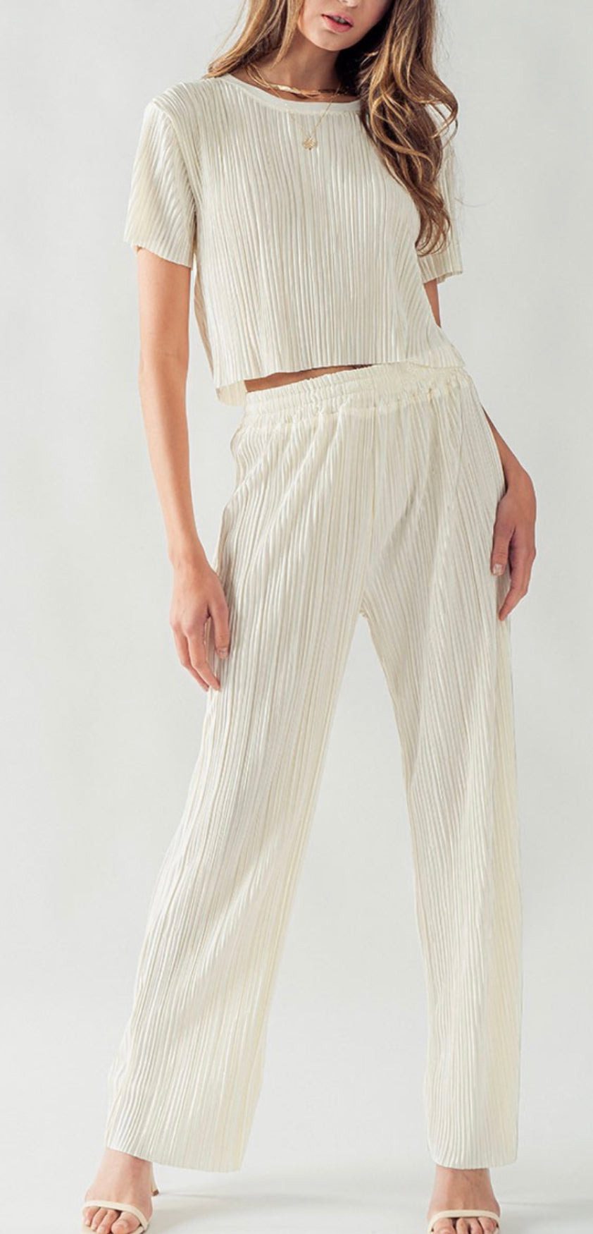 Pleated crop top pants set