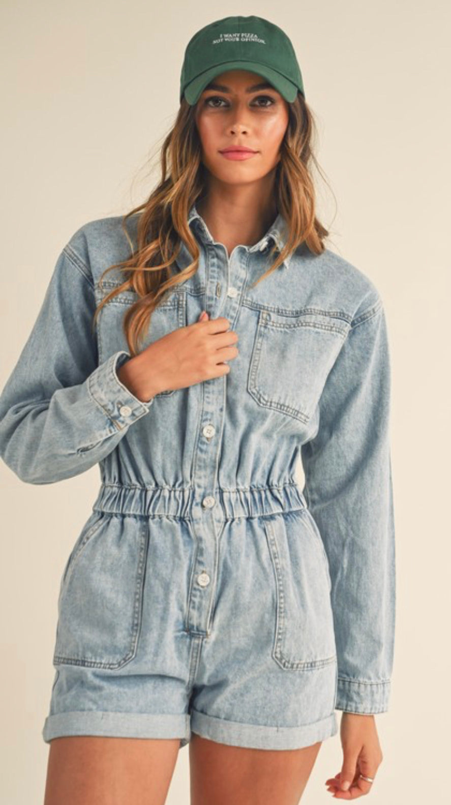 Long sleeve denim romper