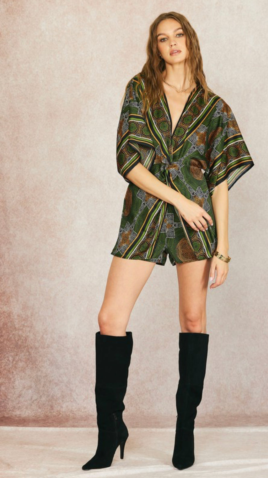 Printed satin romper