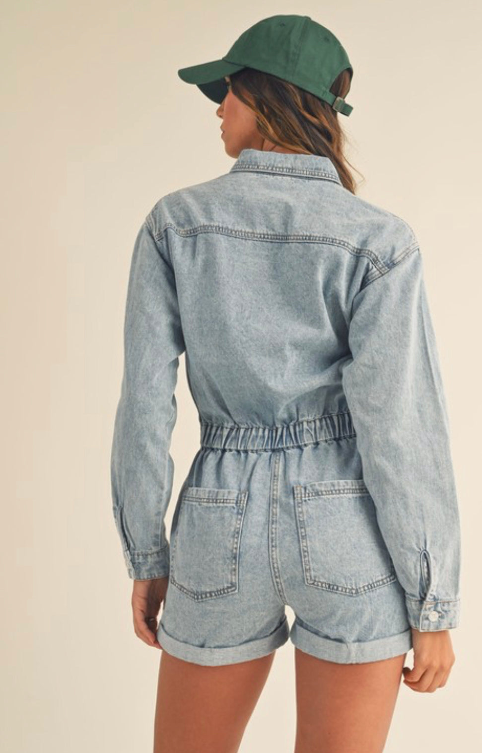 Long sleeve denim romper
