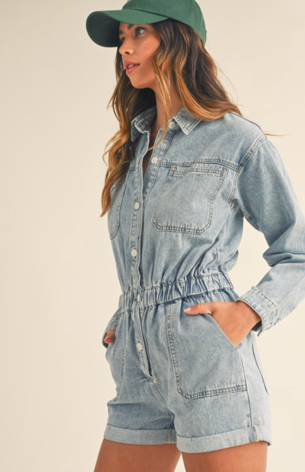 Long sleeve denim romper