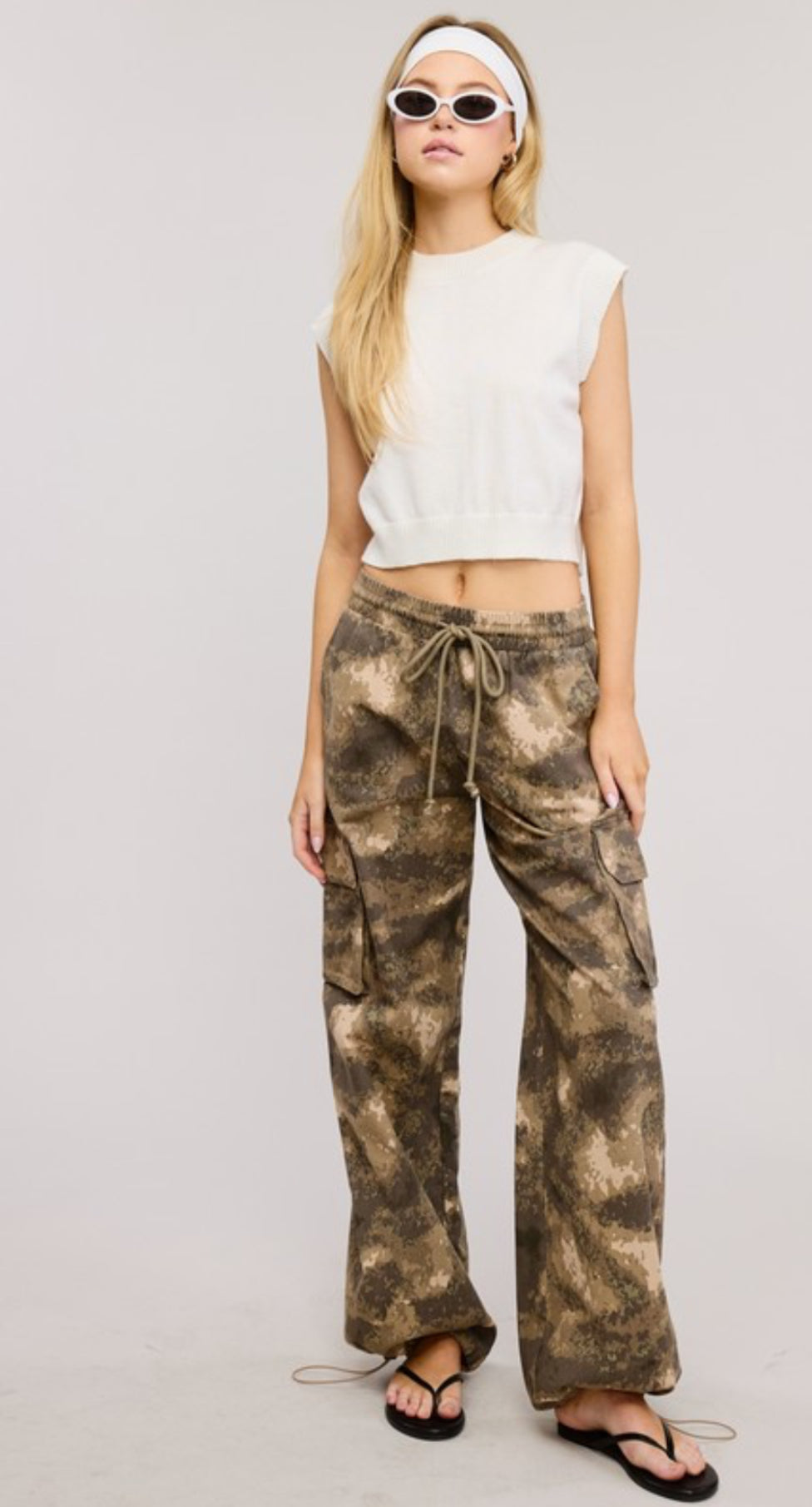 Camo wide leg draw string pants