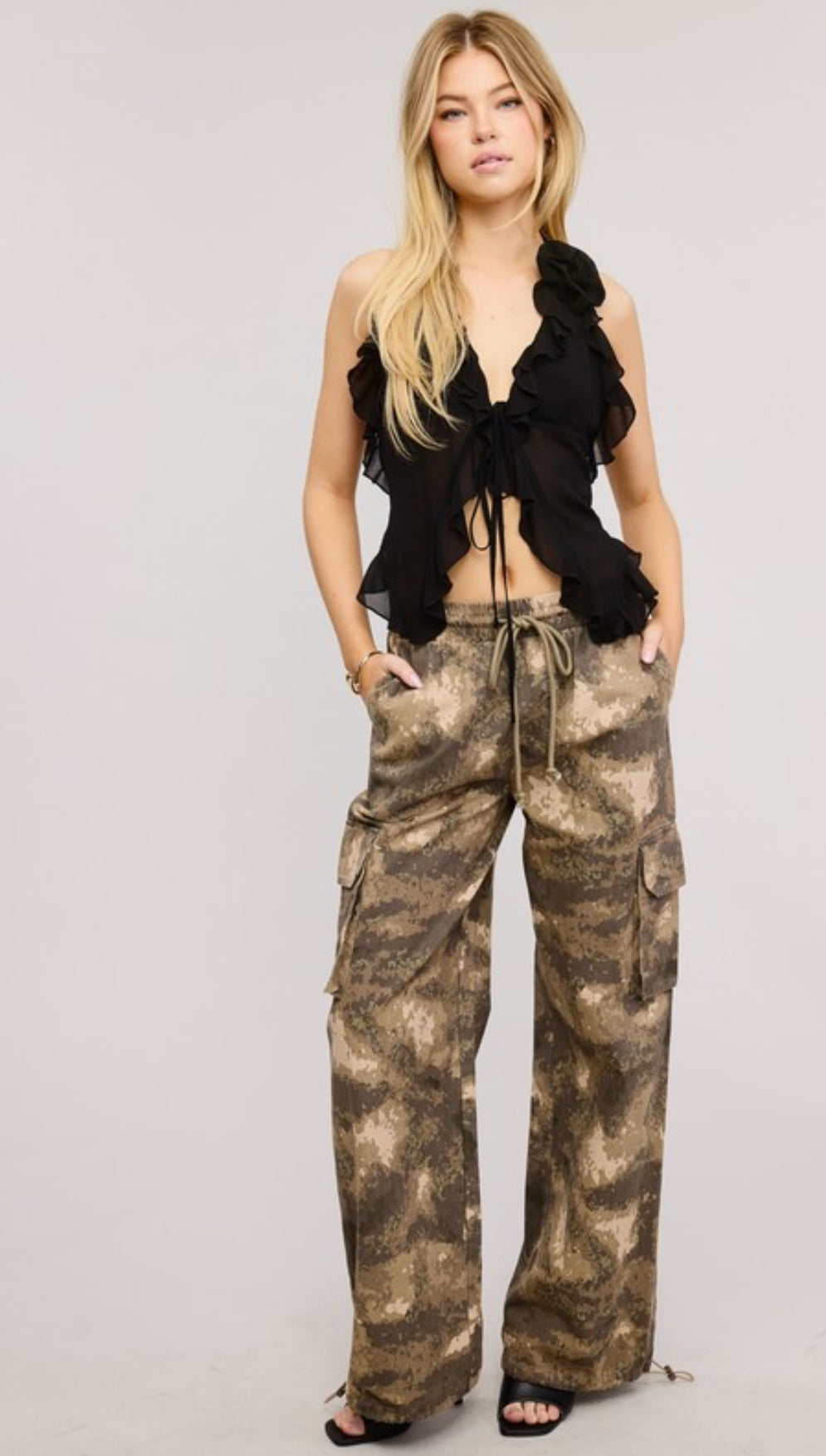 Camo wide leg draw string pants