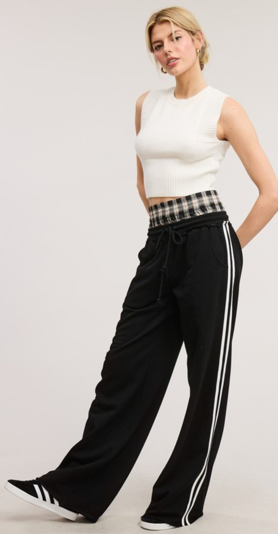 Plaid contrast waistband sweatpants