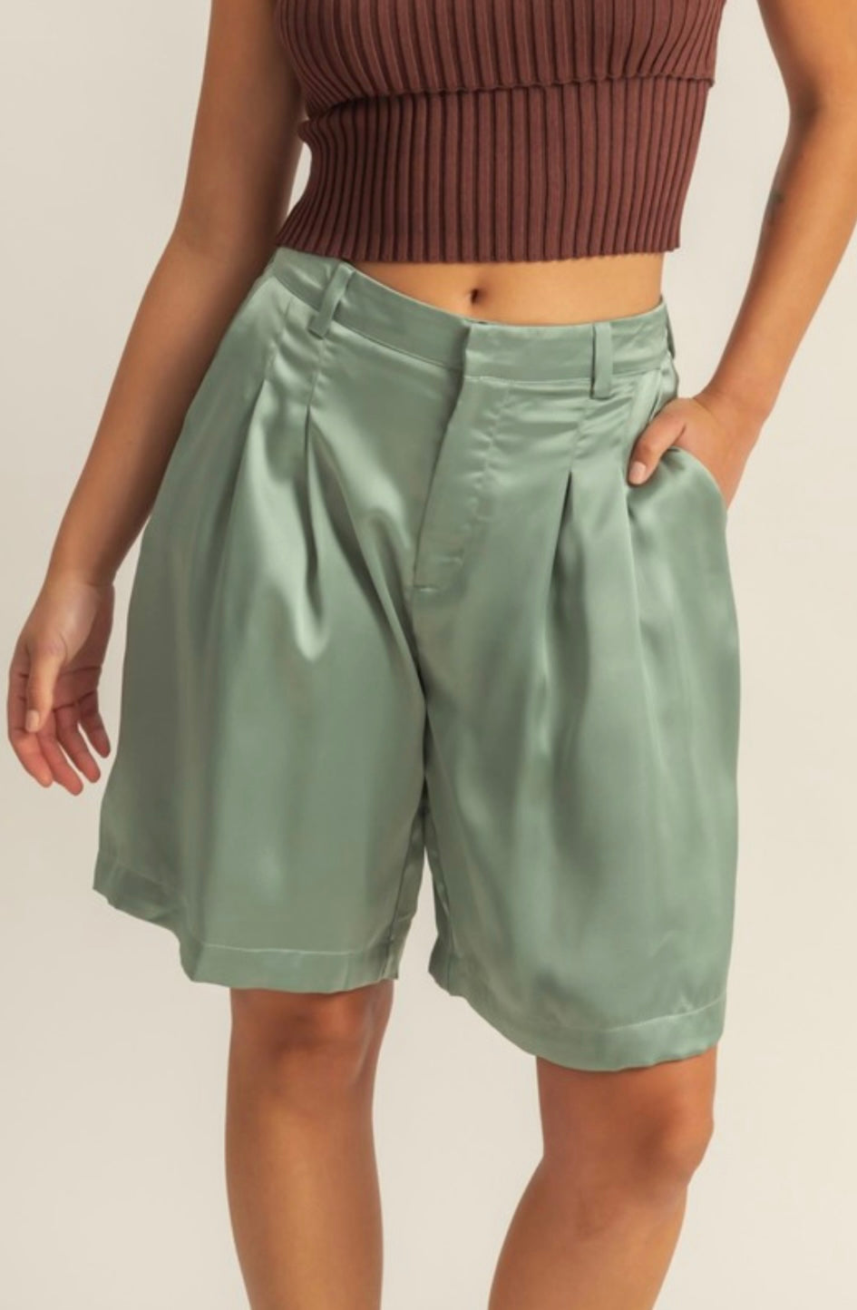 High-waist satin shorts