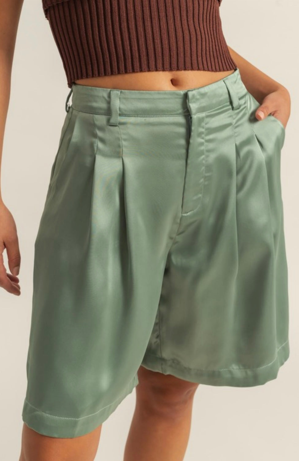 High-waist satin shorts