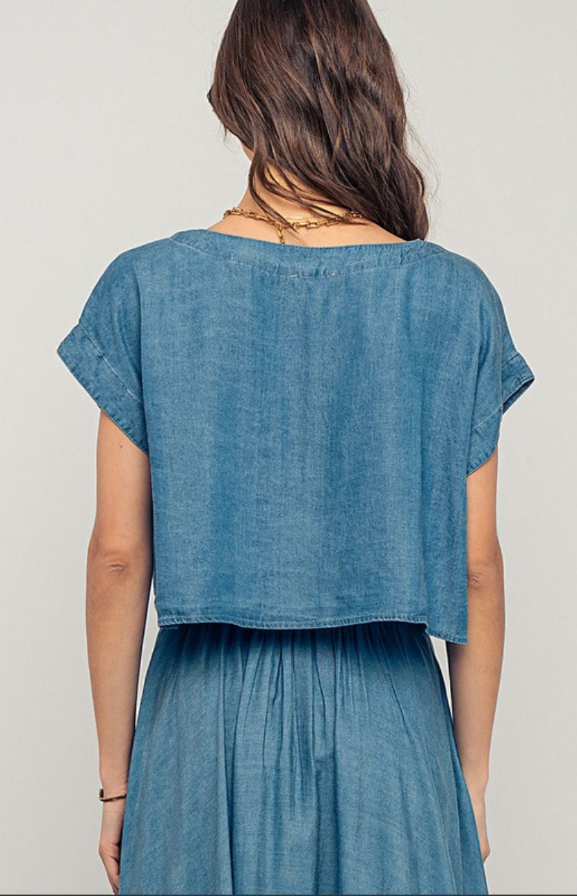 Chambray Relaxed Crop Top