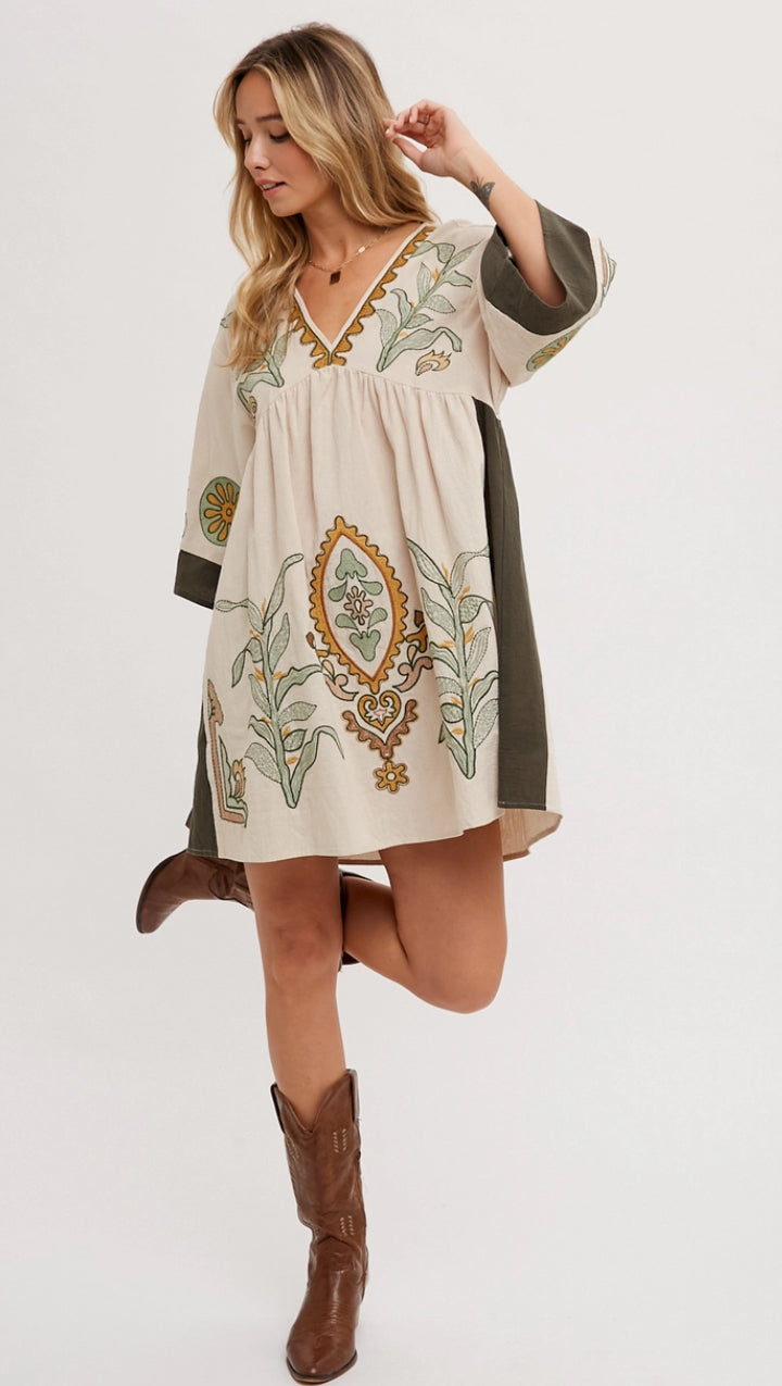 Boho Embroidered Babydoll Dress