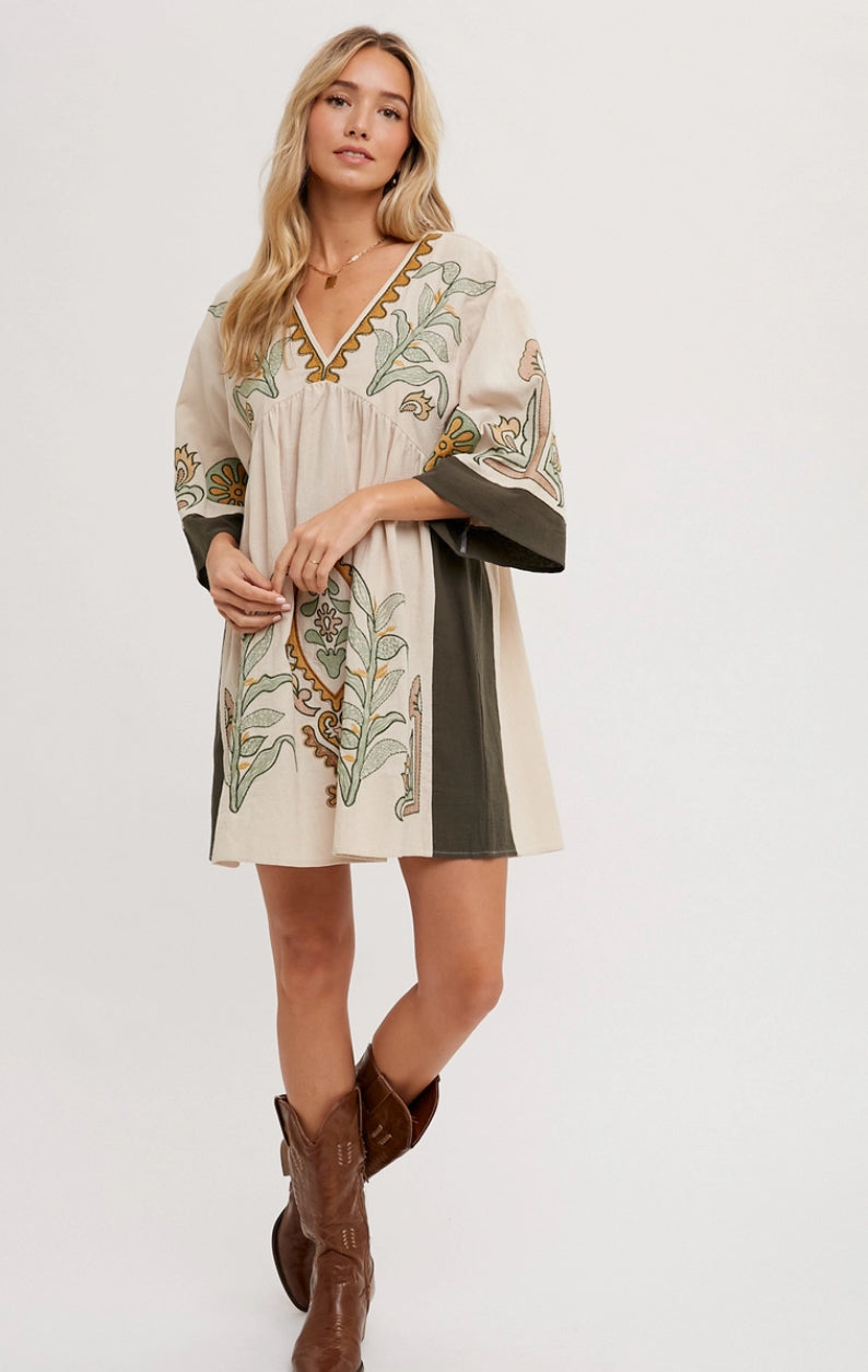 Boho Embroidered Babydoll Dress