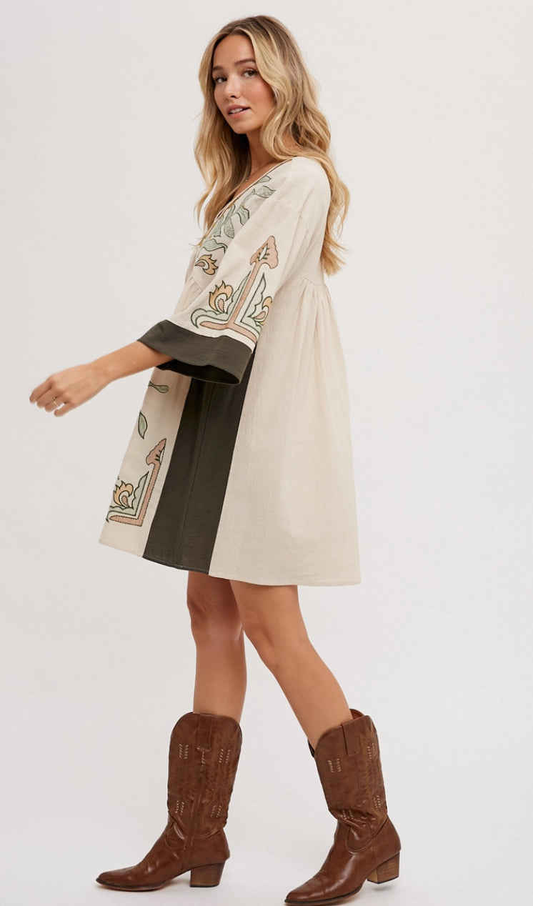 Boho Embroidered Babydoll Dress