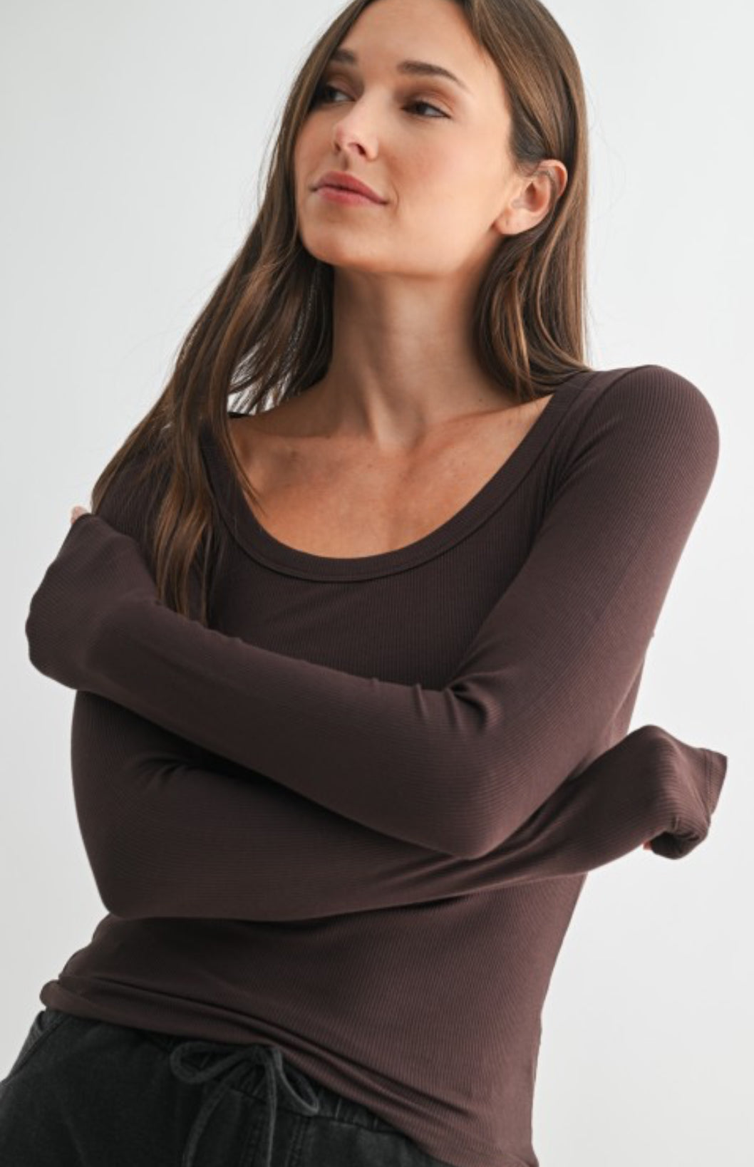 Scoop Neck Ribbed Long Sleeve