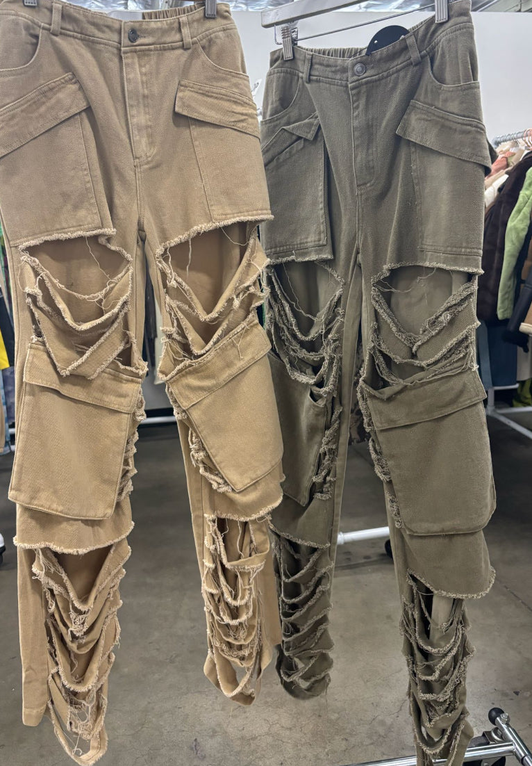 Vintage Frayed Cargo Twill Pants (olive)