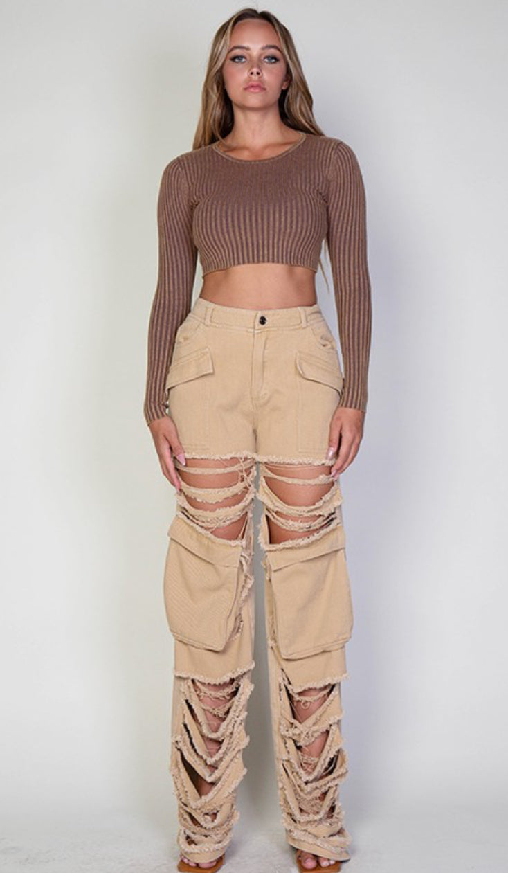 Vintage Frayed Cargo Twill Pants (olive)