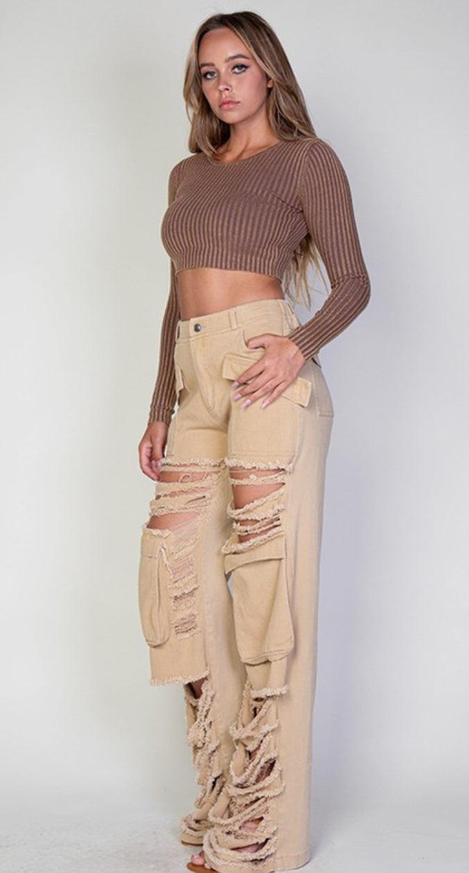 Vintage Frayed Cargo Twill Pants (olive)