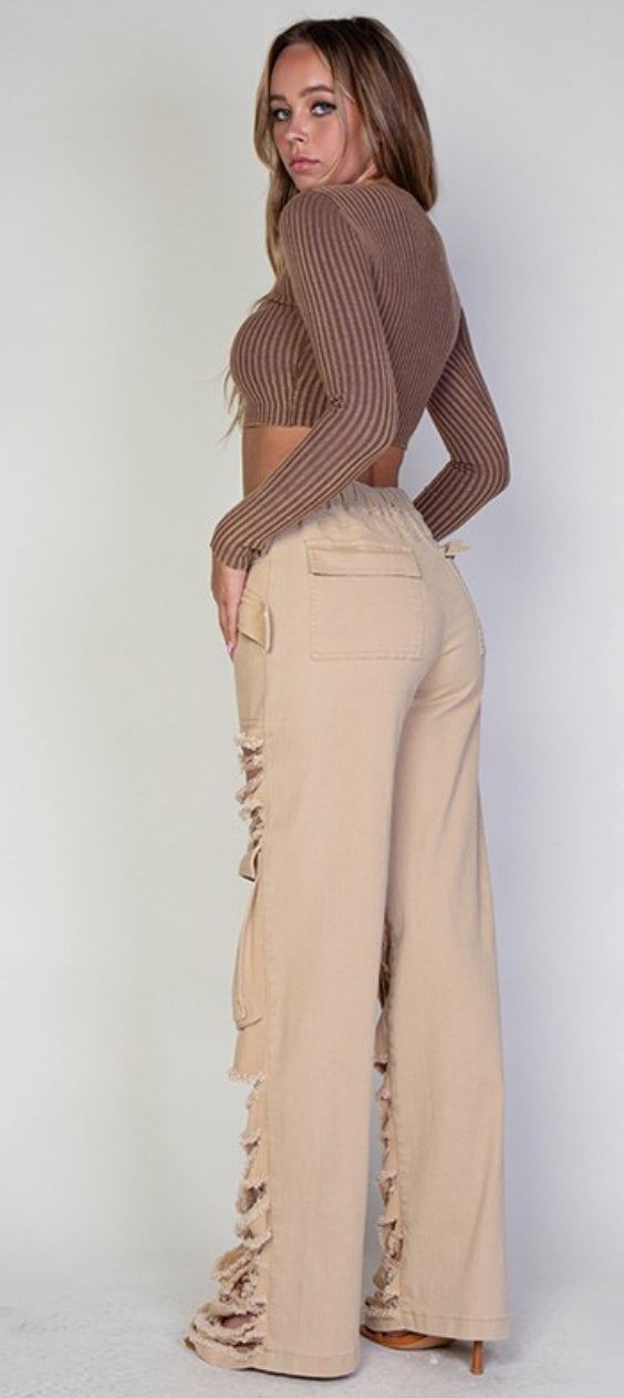 Vintage Frayed Cargo Twill Pants (olive)