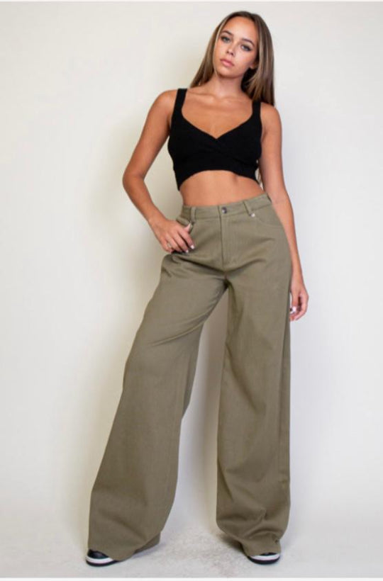 Star Embroidered Wide Leg Pants