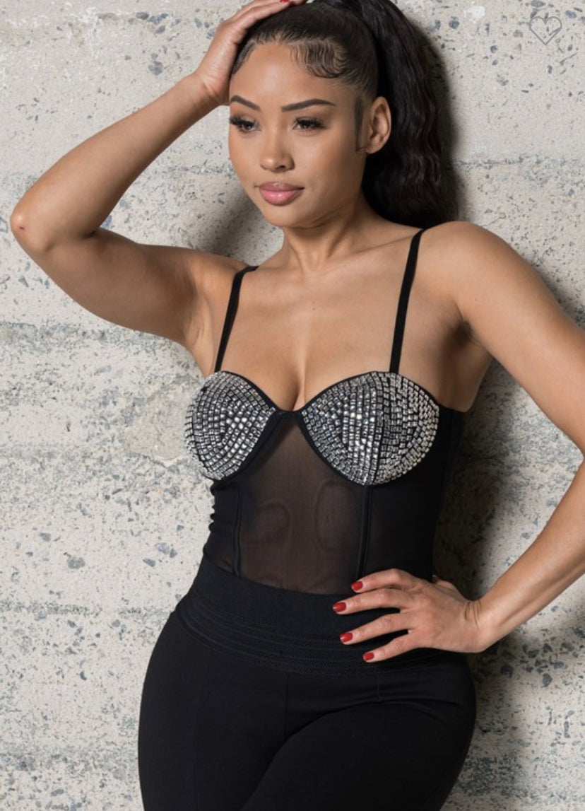 Rhinestone mesh bodysuit