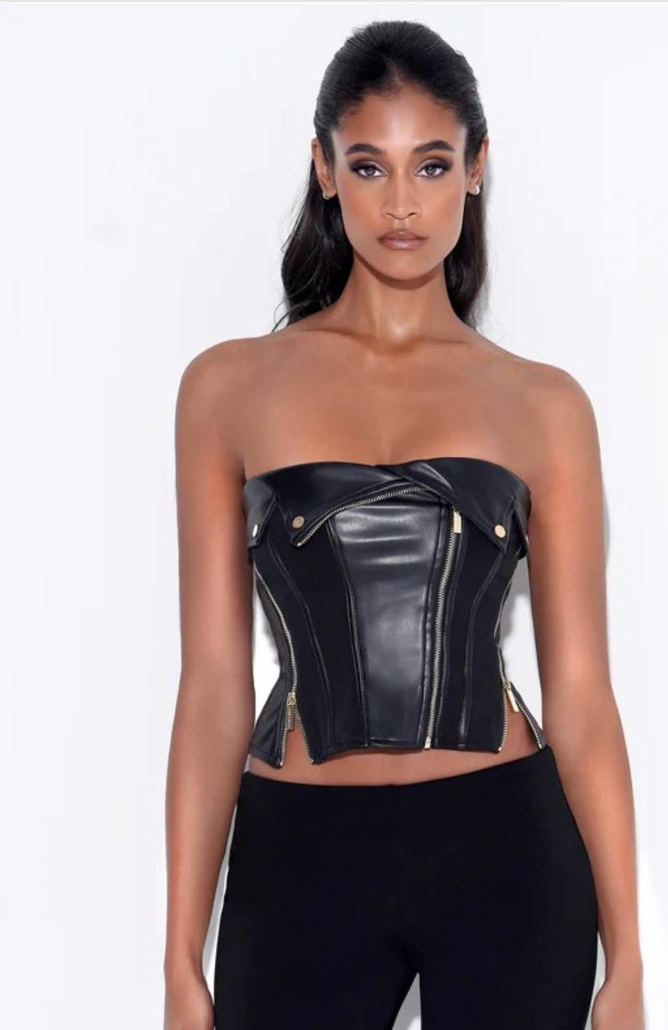 black vegan leather bustier top