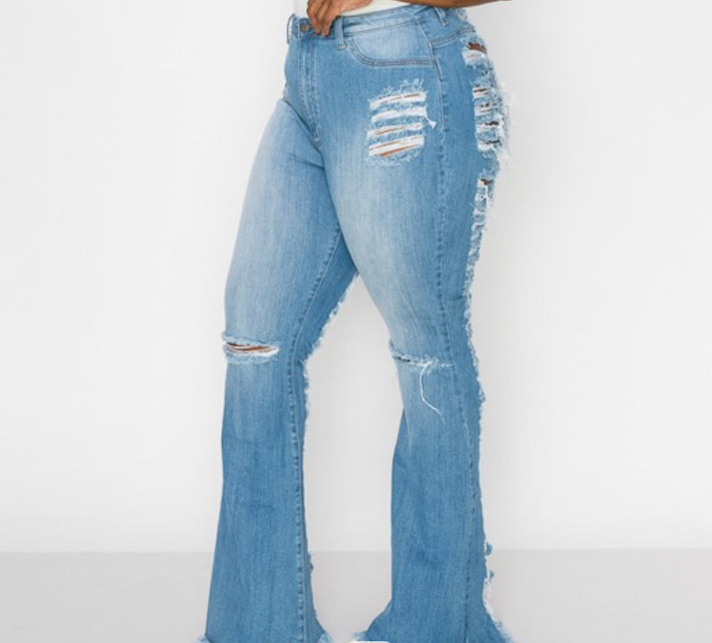 Flared distressed jeans