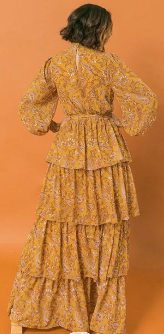 Print tiered maxi dress