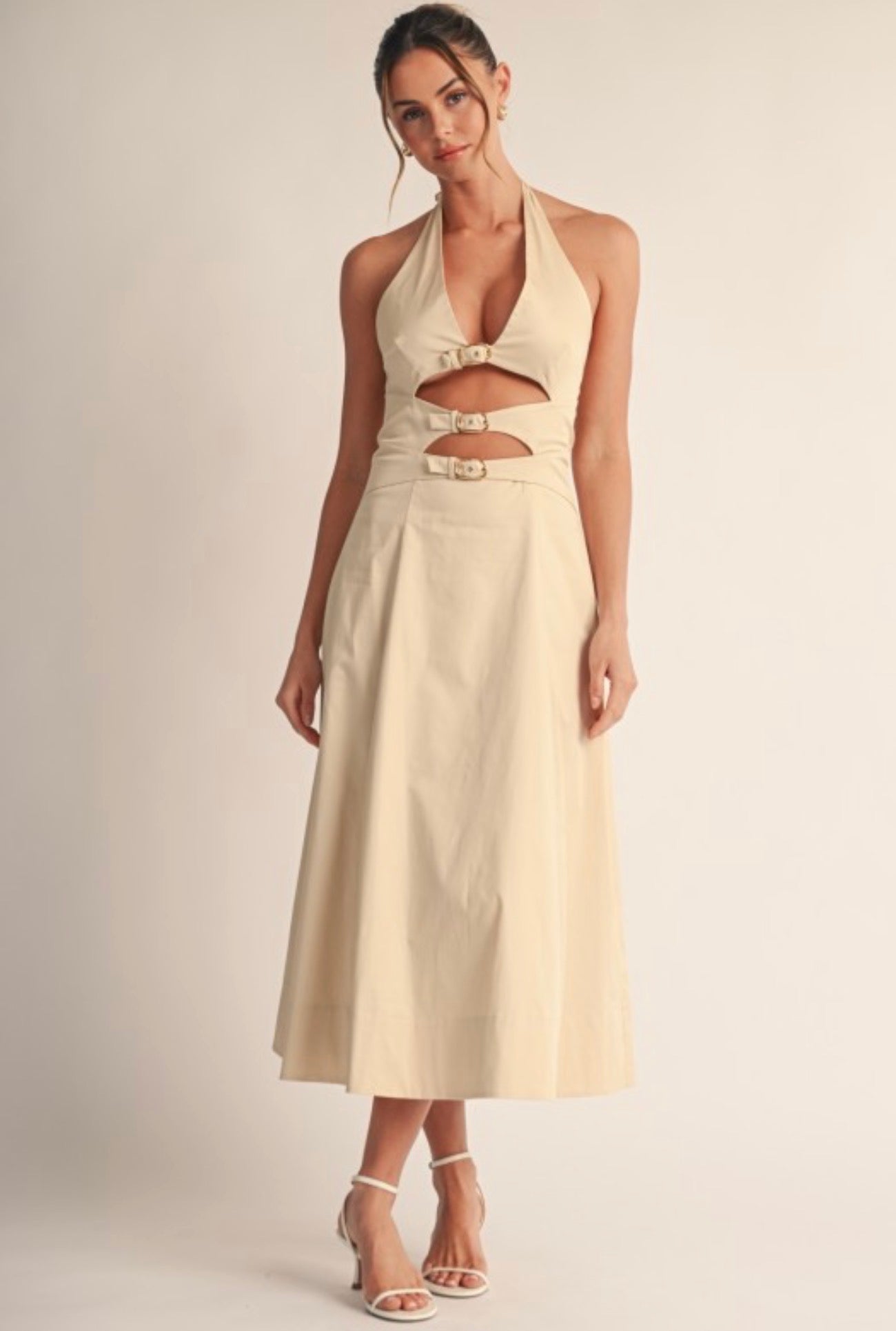 Buckle Cutout Halter Dress