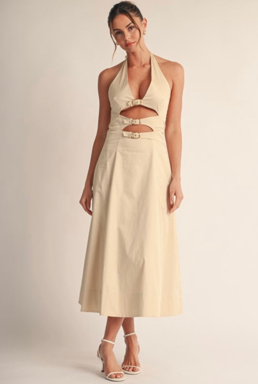 Buckle Cutout Halter Dress