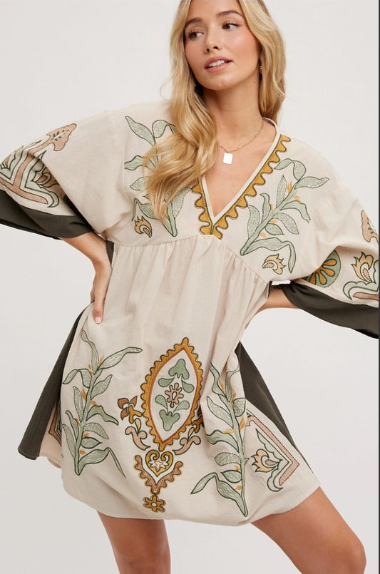 Boho Embroidered Babydoll Dress