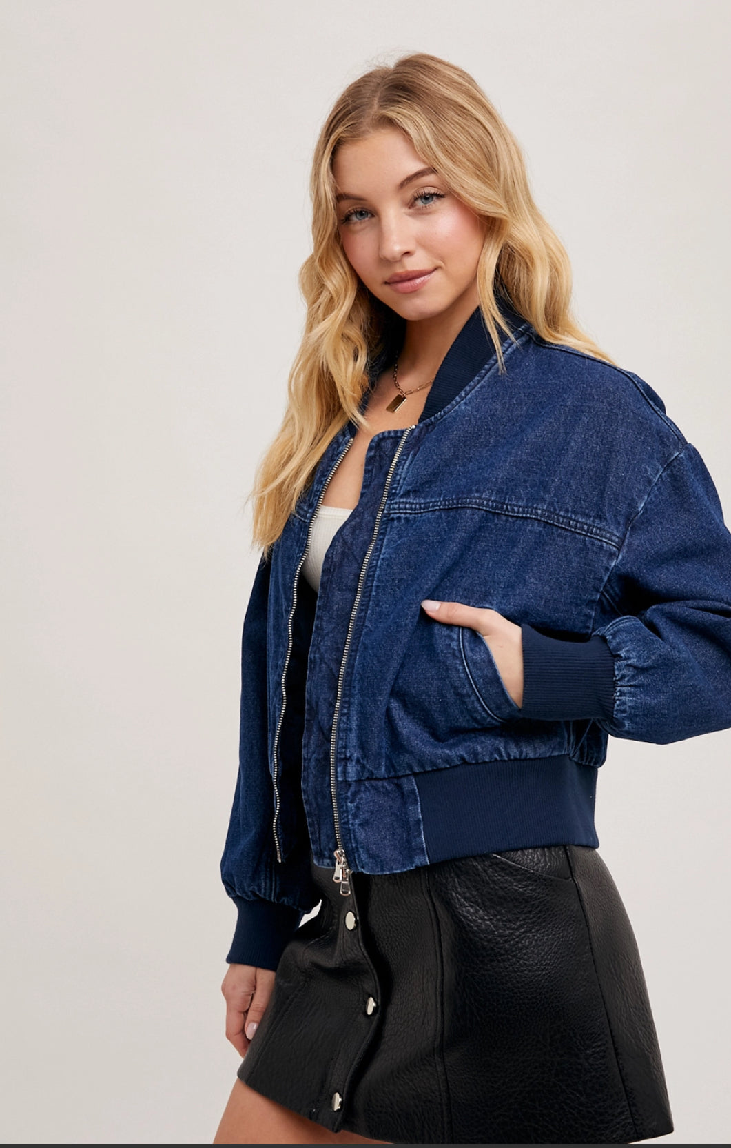 Denim Baseball Bomber