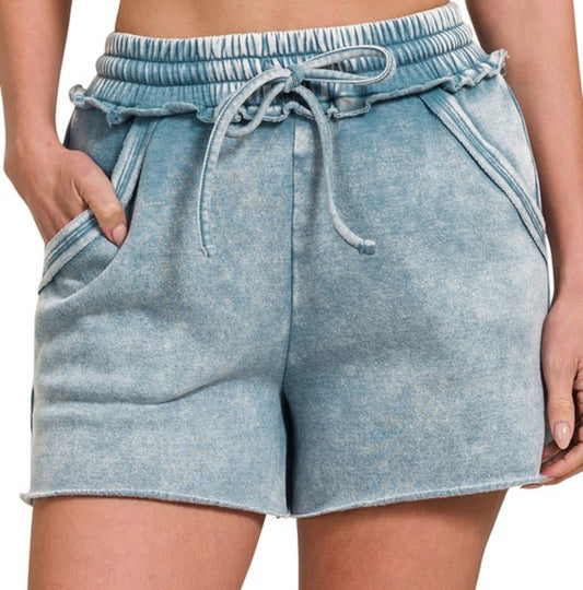 Acid Wash Draw String Shorts