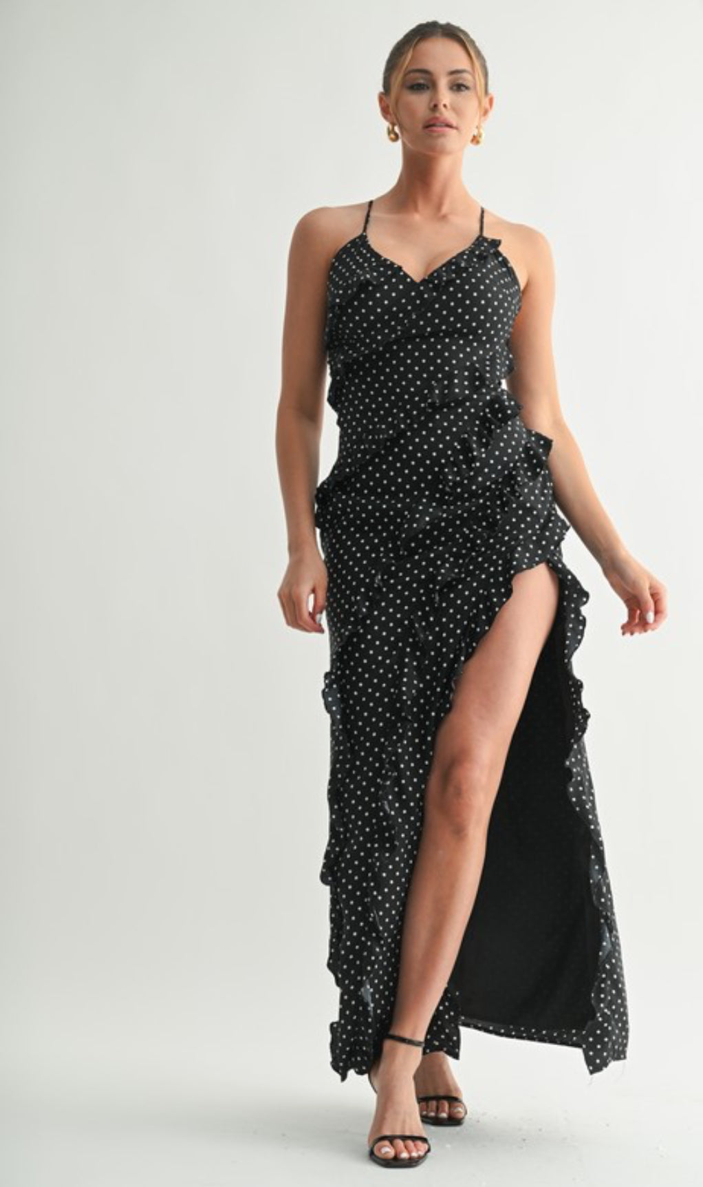 Poka Dot Mxi Slit Dress