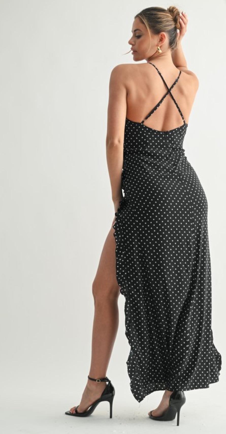 Poka Dot Mxi Slit Dress