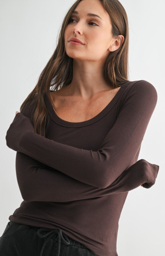 Scoop Neck Ribbed Long Sleeve