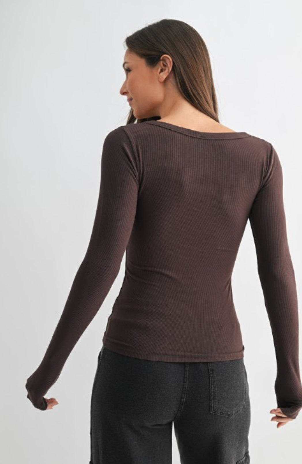 Scoop Neck Ribbed Long Sleeve