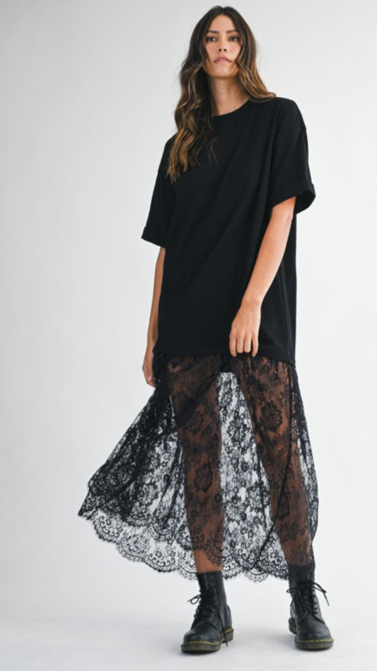 Oversized Lace Skirt Maxi Dress