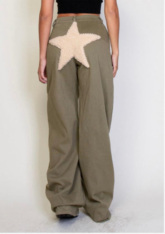 Star Embroidered Wide Leg Pants