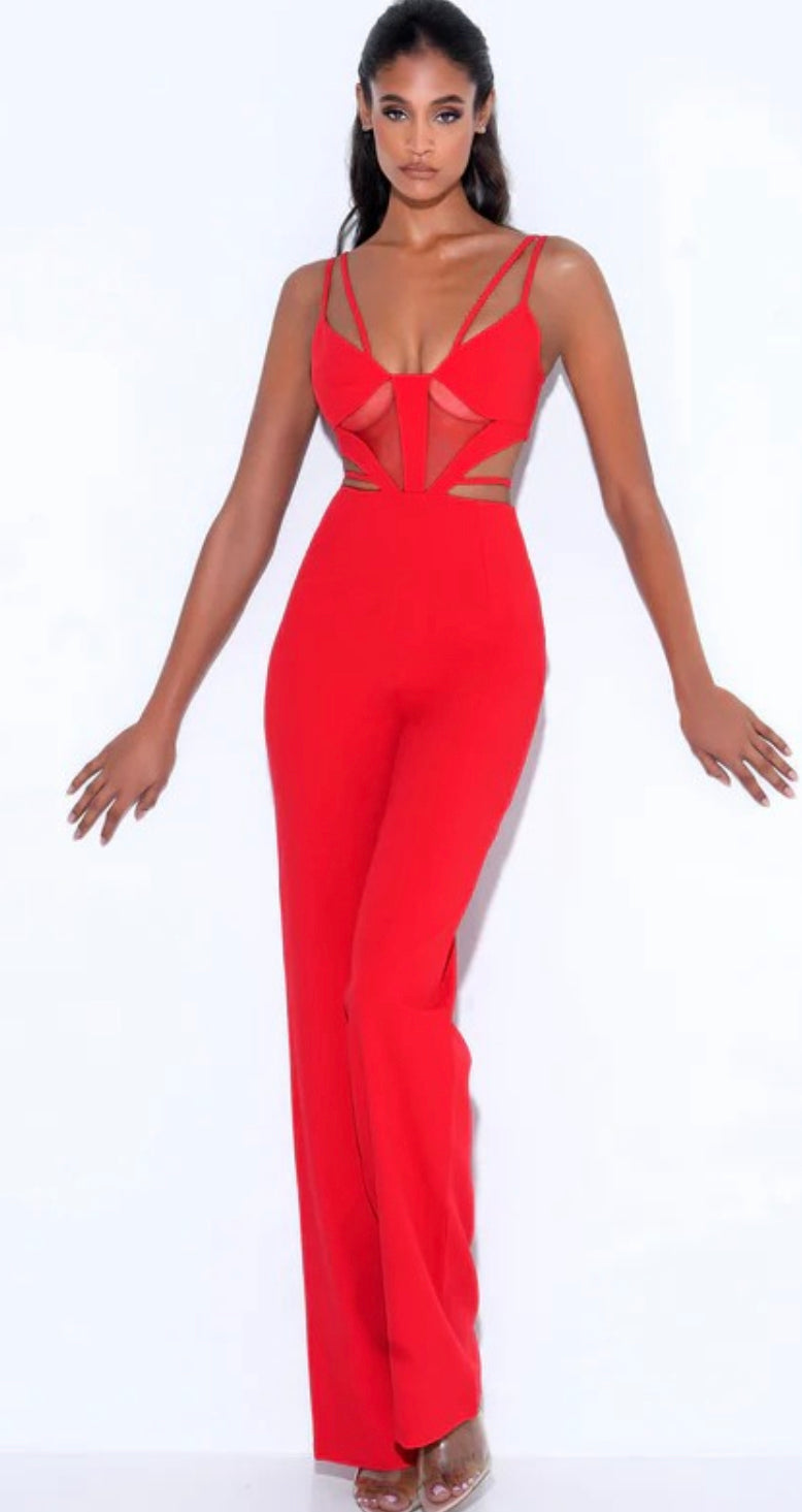 Red strapped jumpsuit