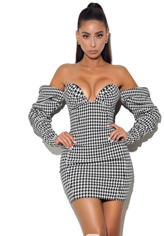 Keep ‘em in check mini dress